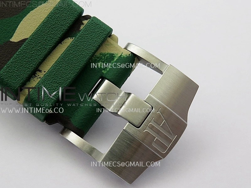 Royal Oak Offshore 44mm SS TKF 1:1 Best Edition Cream Dial on Green Camo Rubber Strap A3126