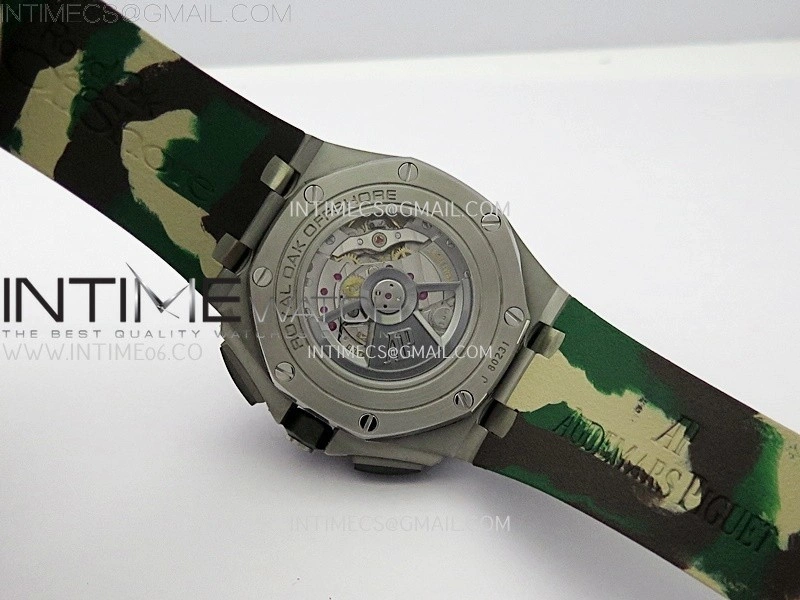 Royal Oak Offshore 44mm SS TKF 1:1 Best Edition Cream Dial on Green Camo Rubber Strap A3126