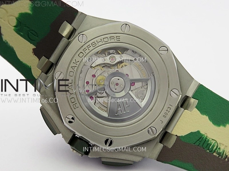 Royal Oak Offshore 44mm SS TKF 1:1 Best Edition Cream Dial on Green Camo Rubber Strap A3126