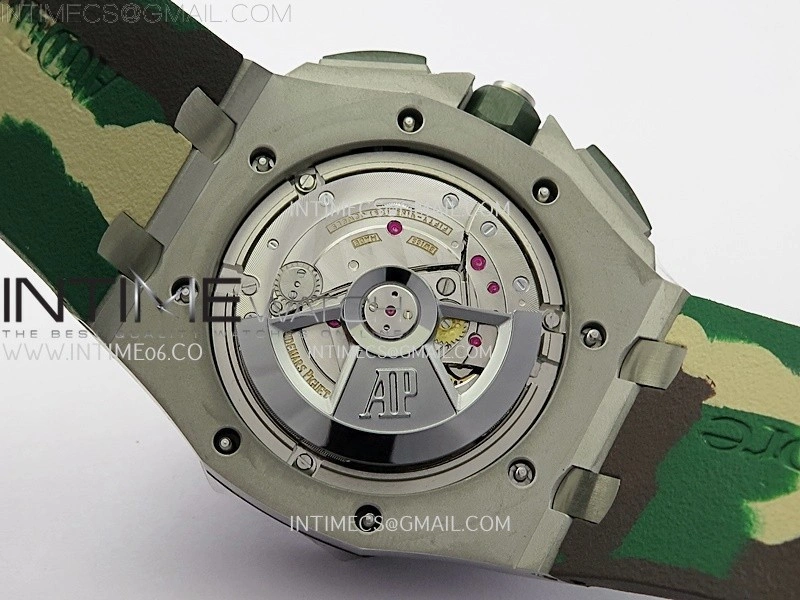 Royal Oak Offshore 44mm SS TKF 1:1 Best Edition Cream Dial on Green Camo Rubber Strap A3126