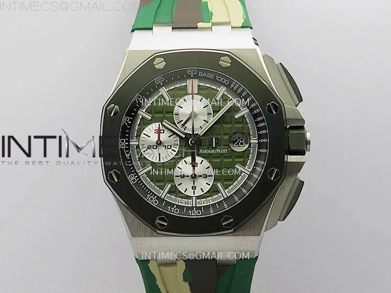 Royal Oak Offshore 44mm SS TKF 1:1 Best Edition Green Dial on Green Camo Rubber Strap A3126