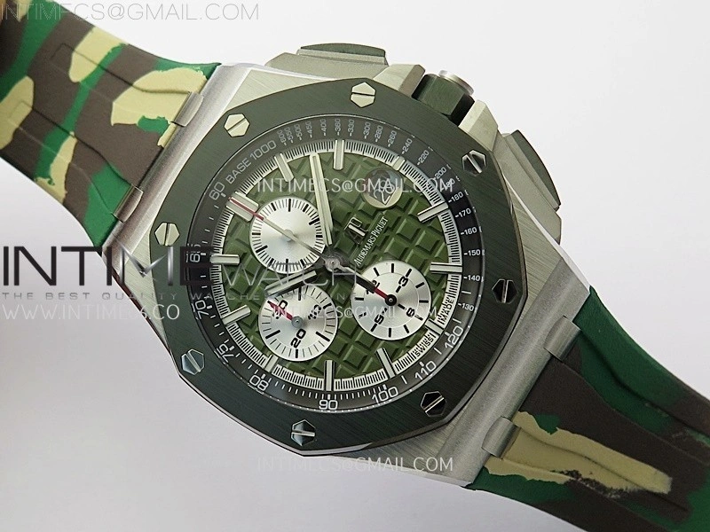 Royal Oak Offshore 44mm SS TKF 1:1 Best Edition Green Dial on Green Camo Rubber Strap A3126