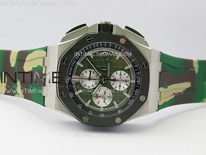 Royal Oak Offshore 44mm SS TKF 1:1 Best Edition Green Dial on Green Camo Rubber Strap A3126