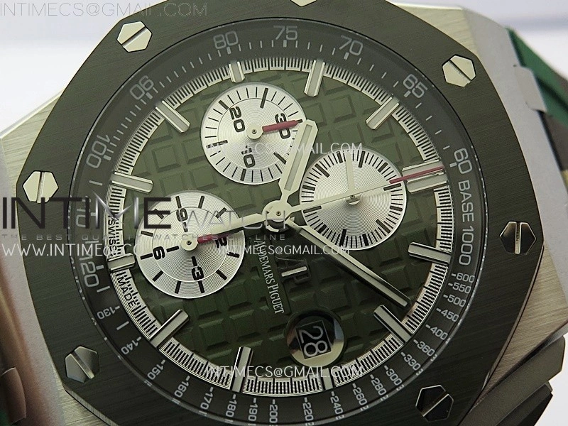 Royal Oak Offshore 44mm SS TKF 1:1 Best Edition Green Dial on Green Camo Rubber Strap A3126