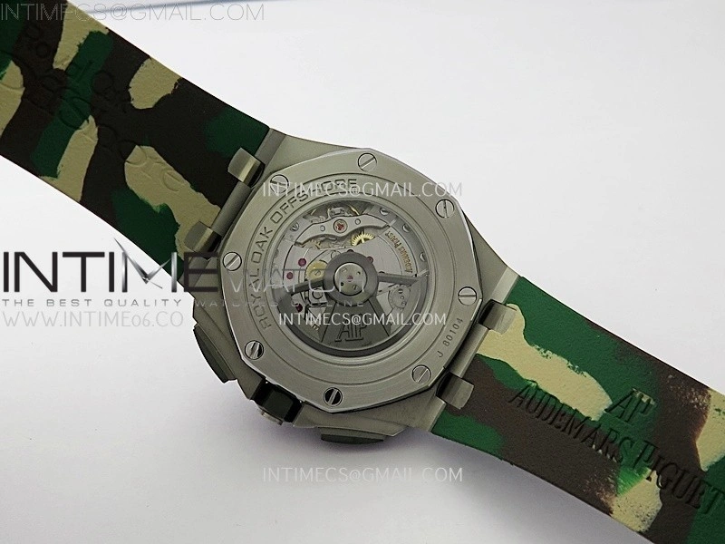 Royal Oak Offshore 44mm SS TKF 1:1 Best Edition Green Dial on Green Camo Rubber Strap A3126