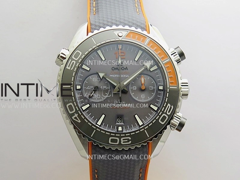 Planet Ocean Master Chronometer Gray Orange Ceramic Bezel SS VRF 1:1 Best Edition Gray Dial On Gray Rubber Strap A9900