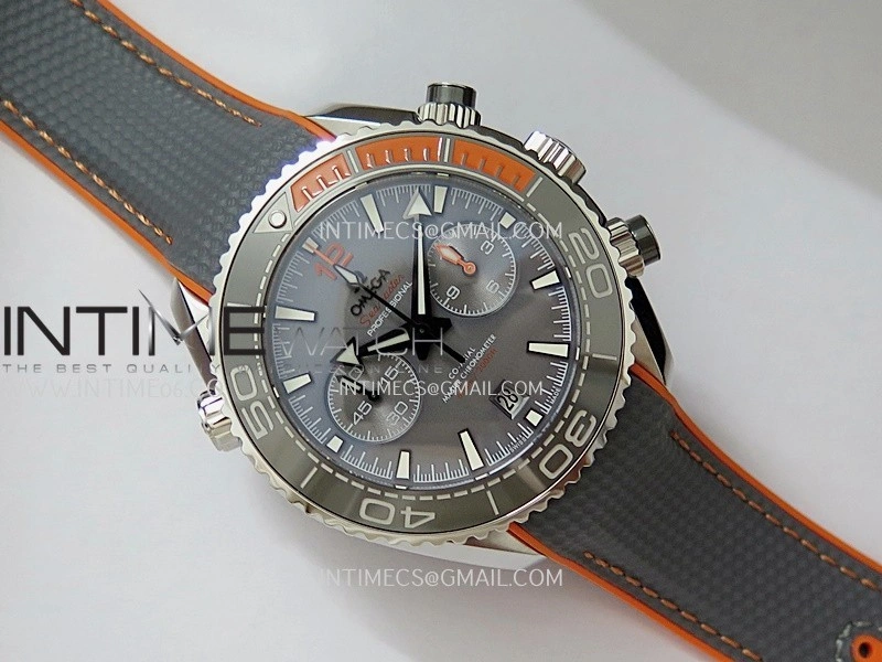 Planet Ocean Master Chronometer Gray Orange Ceramic Bezel SS VRF 1:1 Best Edition Gray Dial On Gray Rubber Strap A9900