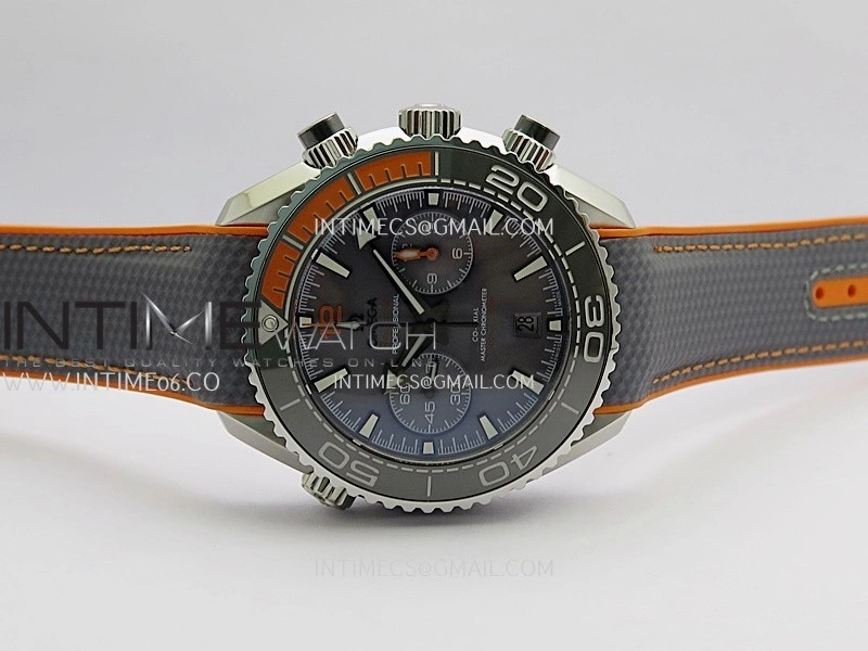 Planet Ocean Master Chronometer Gray Orange Ceramic Bezel SS VRF 1:1 Best Edition Gray Dial On Gray Rubber Strap A9900