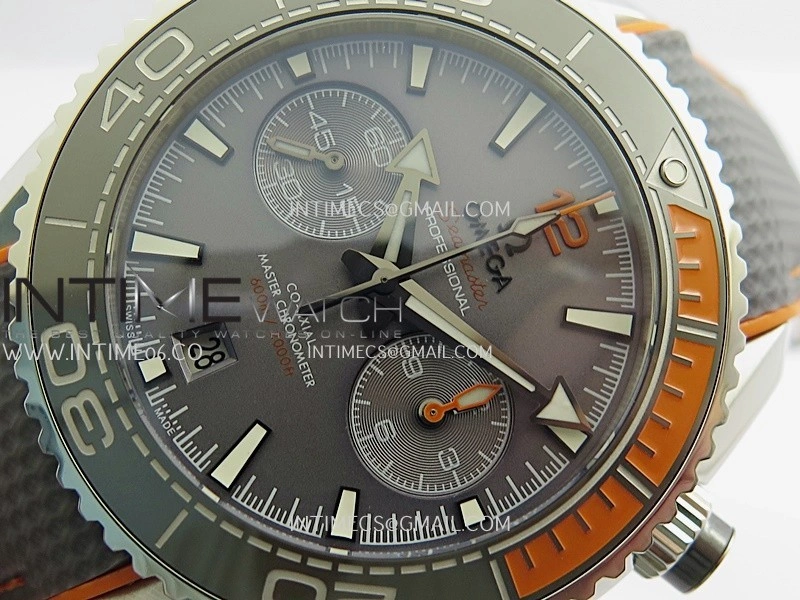 Planet Ocean Master Chronometer Gray Orange Ceramic Bezel SS VRF 1:1 Best Edition Gray Dial On Gray Rubber Strap A9900