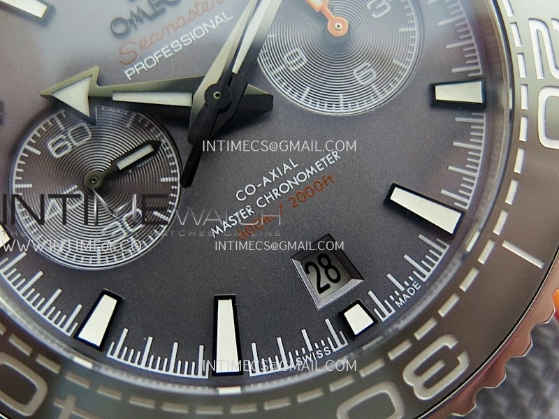 Planet Ocean Master Chronometer Gray Orange Ceramic Bezel SS VRF 1:1 Best Edition Gray Dial On Gray Rubber Strap A9900