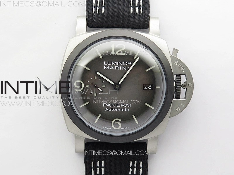 PAM1122 SS DLC TTF 1:1 Best Edition Gray Dial on Black Blue Leather Strap P9010
