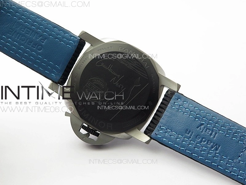 PAM1122 SS DLC TTF 1:1 Best Edition Gray Dial on Black Blue Leather Strap P9010