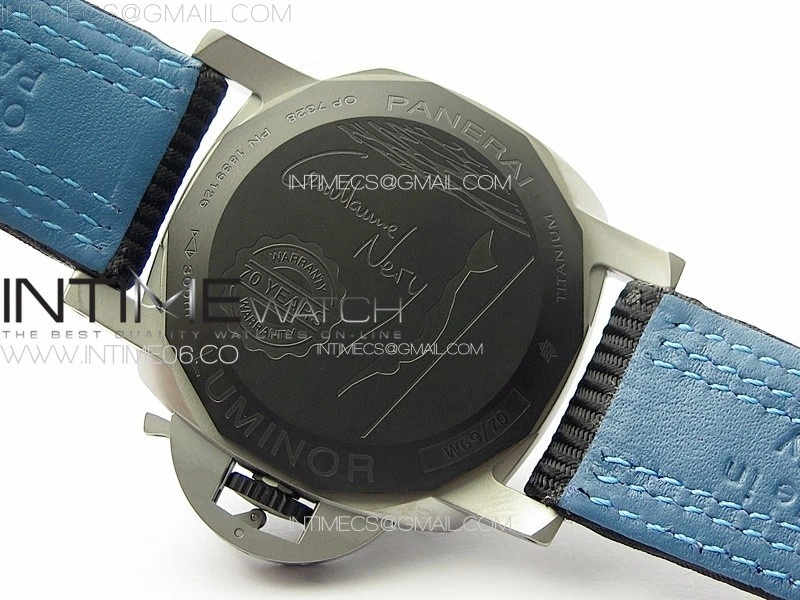 PAM1122 SS DLC TTF 1:1 Best Edition Gray Dial on Black Blue Leather Strap P9010