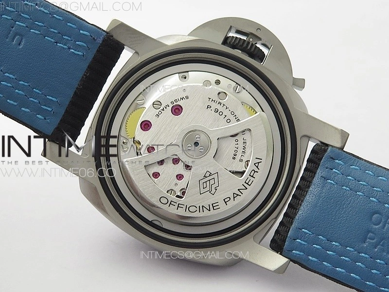 PAM1122 SS DLC TTF 1:1 Best Edition Gray Dial on Black Blue Leather Strap P9010