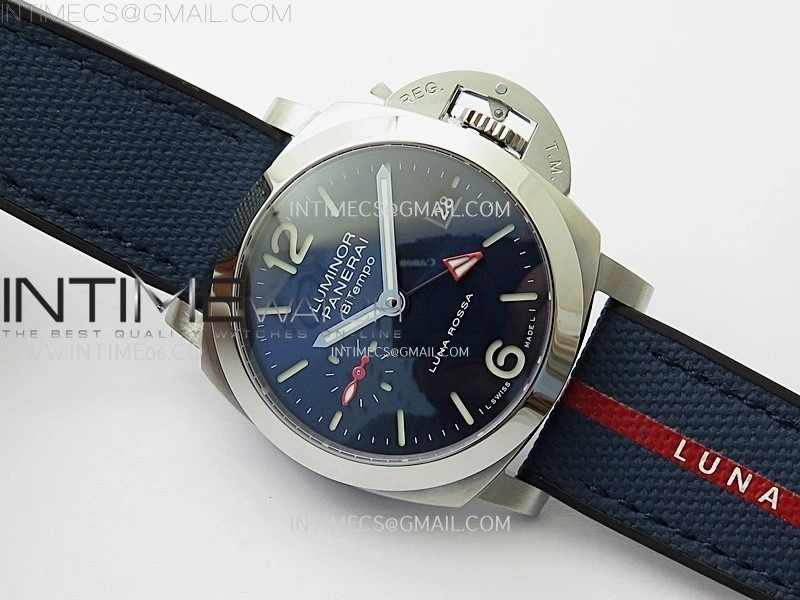 PAM1404 Z GMT SS VSF 1:1 Best Edition Blue Dial on Blue Rubber Strap Asian P900