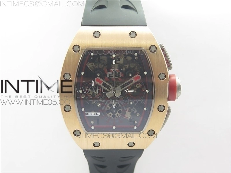 RM011-FM RG CHRONOGRAPH RG CASE KVF 1:1 BEST EDITION CRYSTAL SKELETON DIAL ON BLACK RUBBER STRAP A7750