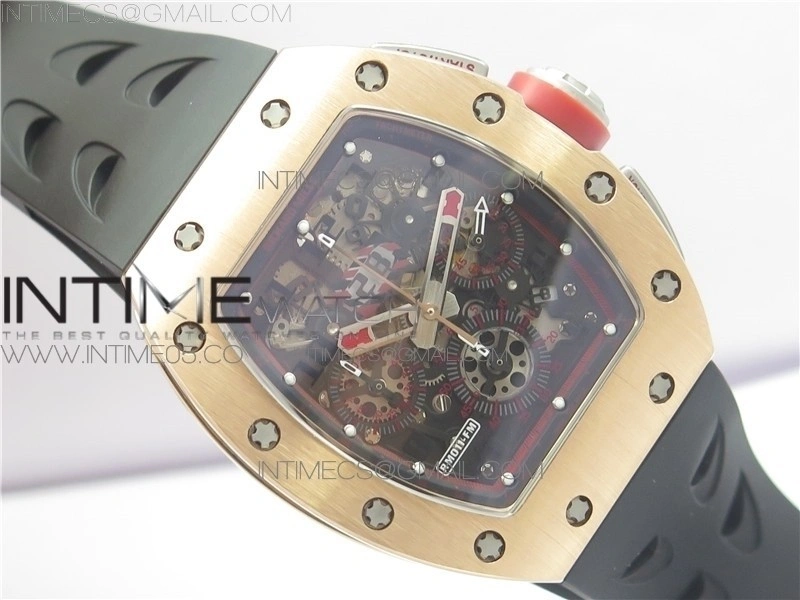 RM011-FM RG CHRONOGRAPH RG CASE KVF 1:1 BEST EDITION CRYSTAL SKELETON DIAL ON BLACK RUBBER STRAP A7750