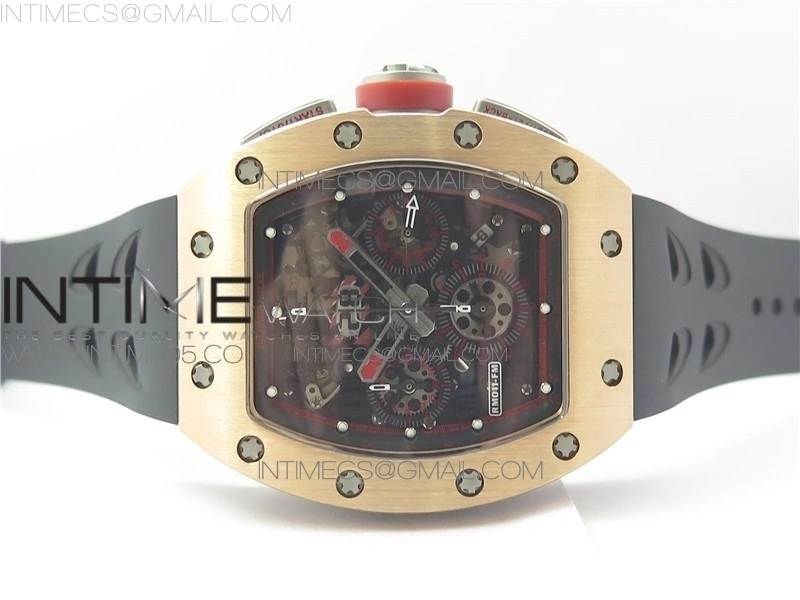 RM011-FM RG CHRONOGRAPH RG CASE KVF 1:1 BEST EDITION CRYSTAL SKELETON DIAL ON BLACK RUBBER STRAP A7750