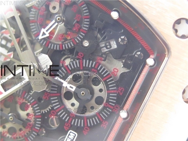 RM011-FM RG CHRONOGRAPH RG CASE KVF 1:1 BEST EDITION CRYSTAL SKELETON DIAL ON BLACK RUBBER STRAP A7750