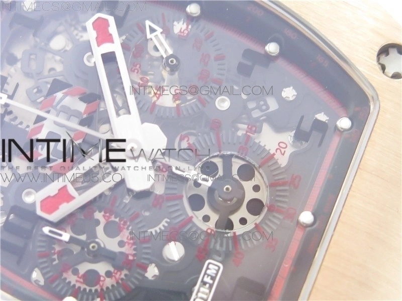 RM011-FM RG CHRONOGRAPH RG CASE KVF 1:1 BEST EDITION CRYSTAL SKELETON DIAL ON BLACK RUBBER STRAP A7750