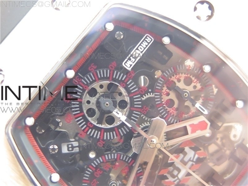 RM011-FM RG CHRONOGRAPH RG CASE KVF 1:1 BEST EDITION CRYSTAL SKELETON DIAL ON BLACK RUBBER STRAP A7750