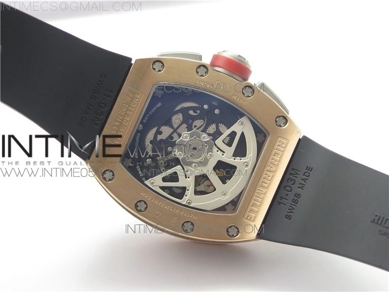 RM011-FM RG CHRONOGRAPH RG CASE KVF 1:1 BEST EDITION CRYSTAL SKELETON DIAL ON BLACK RUBBER STRAP A7750