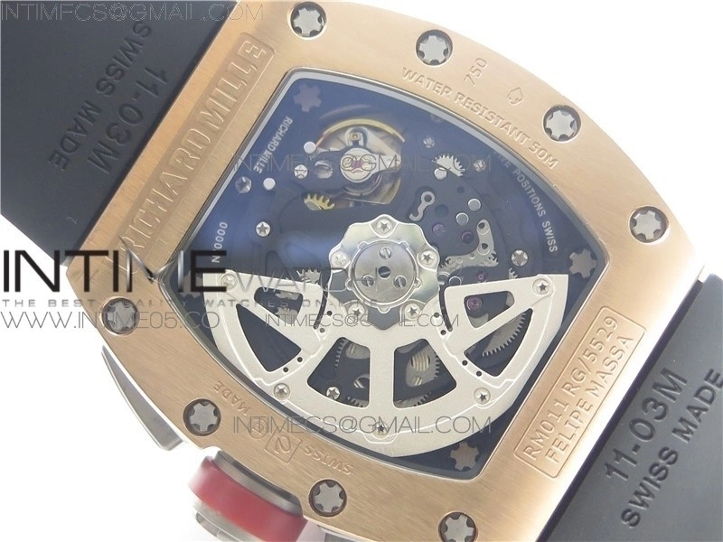 RM011-FM RG CHRONOGRAPH RG CASE KVF 1:1 BEST EDITION CRYSTAL SKELETON DIAL ON BLACK RUBBER STRAP A7750