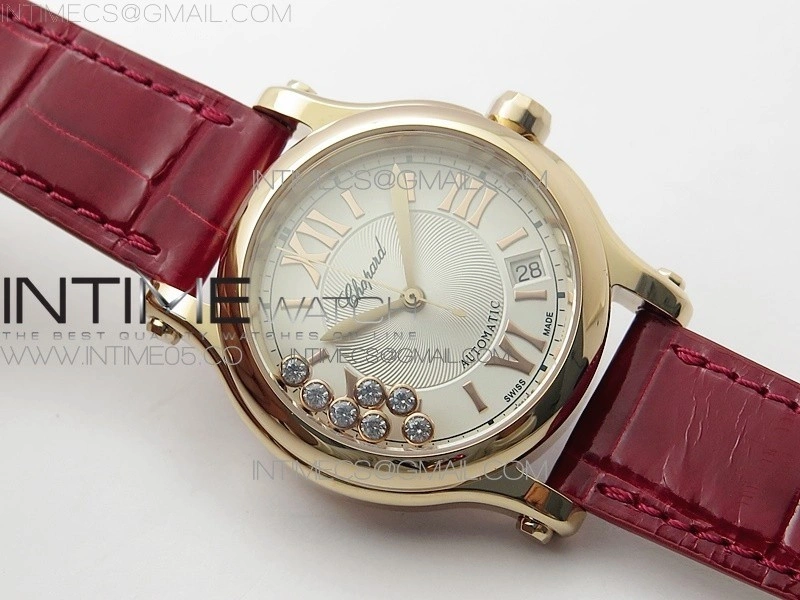 HAPPY SPORT AUTOMATIC RG 36MM YYF 1:1 BEST EDITION WHITE DIAL ON RED LEATHER STRAP A2892