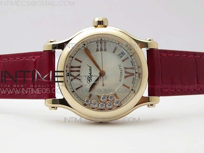 HAPPY SPORT AUTOMATIC RG 36MM YYF 1:1 BEST EDITION WHITE DIAL ON RED LEATHER STRAP A2892