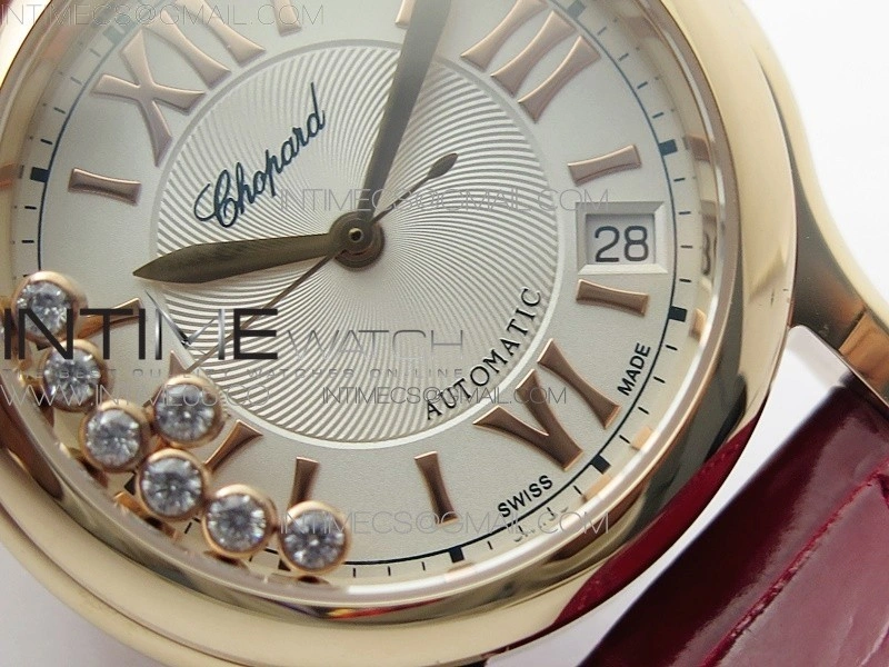 HAPPY SPORT AUTOMATIC RG 36MM YYF 1:1 BEST EDITION WHITE DIAL ON RED LEATHER STRAP A2892