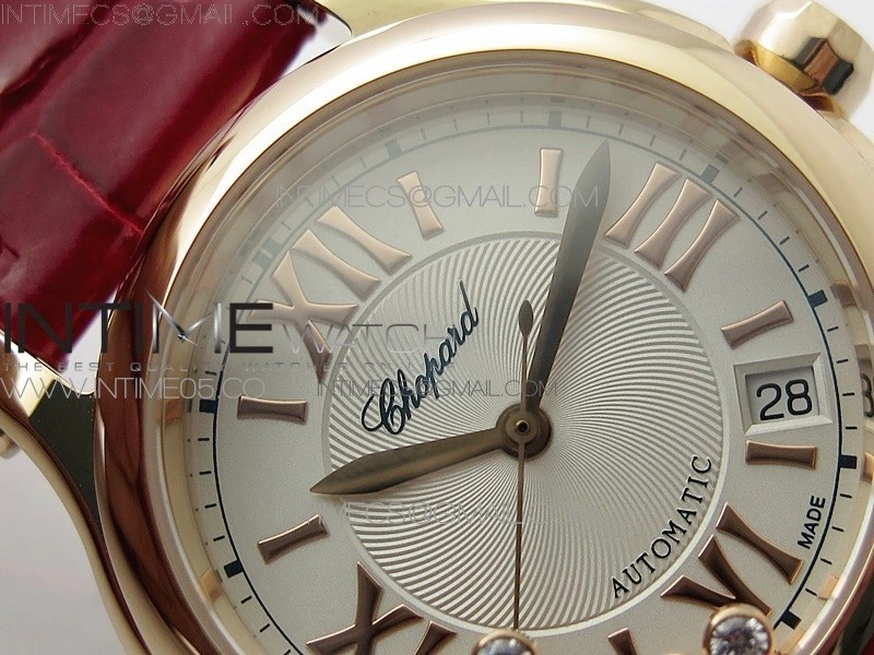 HAPPY SPORT AUTOMATIC RG 36MM YYF 1:1 BEST EDITION WHITE DIAL ON RED LEATHER STRAP A2892