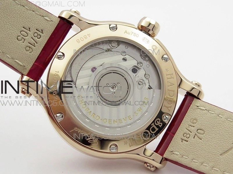 HAPPY SPORT AUTOMATIC RG 36MM YYF 1:1 BEST EDITION WHITE DIAL ON RED LEATHER STRAP A2892