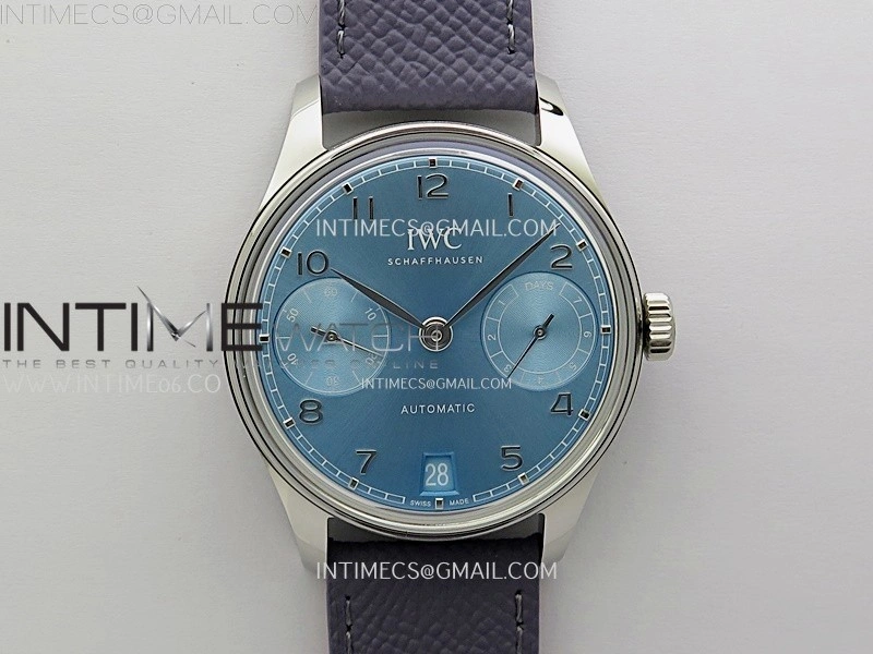 Portuguese Real PR IW501708 SS APSF 1:1 Best Edition Light Blue Dial On Blue Leather Strap A52010