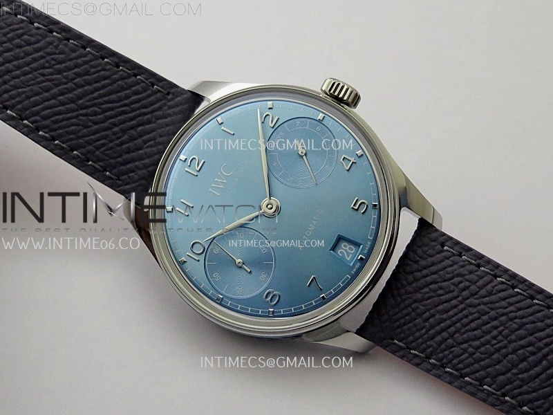 Portuguese Real PR IW501708 SS APSF 1:1 Best Edition Light Blue Dial On Blue Leather Strap A52010