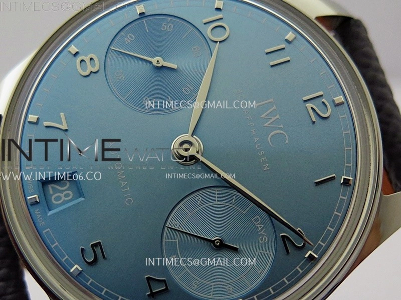 Portuguese Real PR IW501708 SS APSF 1:1 Best Edition Light Blue Dial On Blue Leather Strap A52010