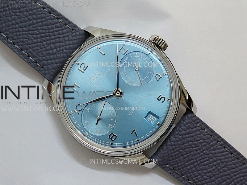 Portuguese Real PR IW501708 SS APSF 1:1 Best Edition Light Blue Dial On Blue Leather Strap A52010