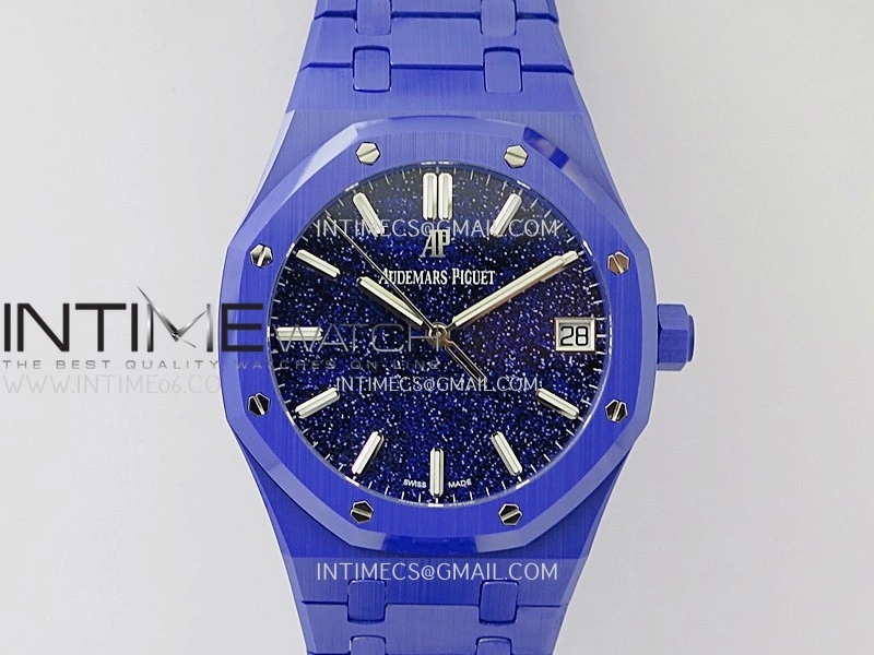 Royal Oak 15500 Blue Ceramic APSF 1:1 Best Edition Blue Starry Dial On Blue Ceramic Bracelet SA4302 Super Clone