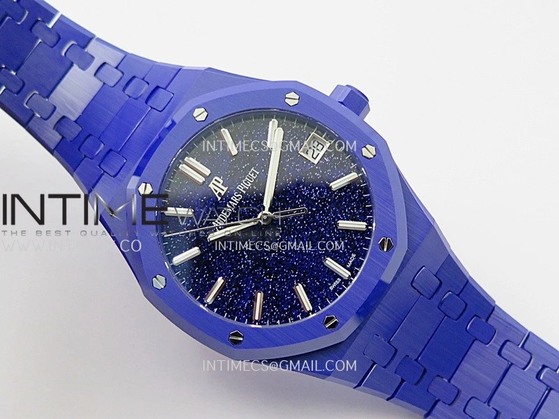 Royal Oak 15500 Blue Ceramic APSF 1:1 Best Edition Blue Starry Dial On Blue Ceramic Bracelet SA4302 Super Clone