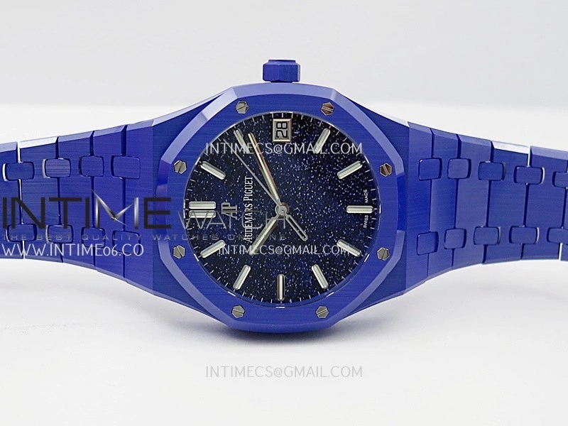 Royal Oak 15500 Blue Ceramic APSF 1:1 Best Edition Blue Starry Dial On Blue Ceramic Bracelet SA4302 Super Clone