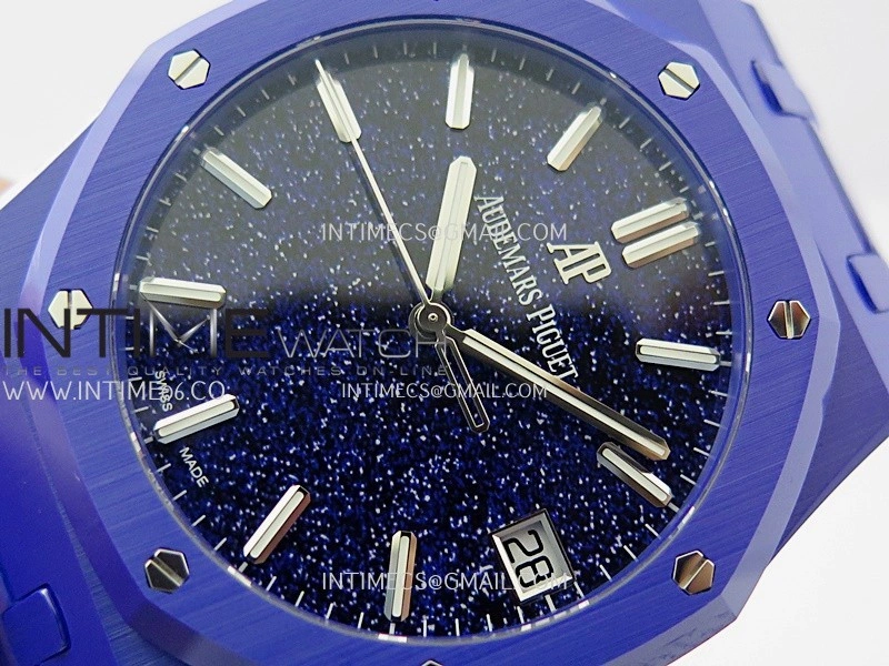 Royal Oak 15500 Blue Ceramic APSF 1:1 Best Edition Blue Starry Dial On Blue Ceramic Bracelet SA4302 Super Clone