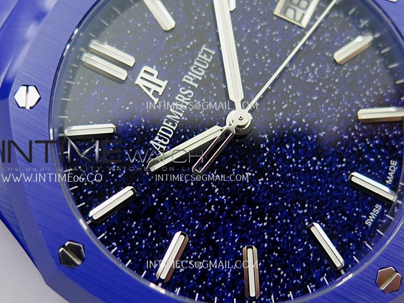 Royal Oak 15500 Blue Ceramic APSF 1:1 Best Edition Blue Starry Dial On Blue Ceramic Bracelet SA4302 Super Clone