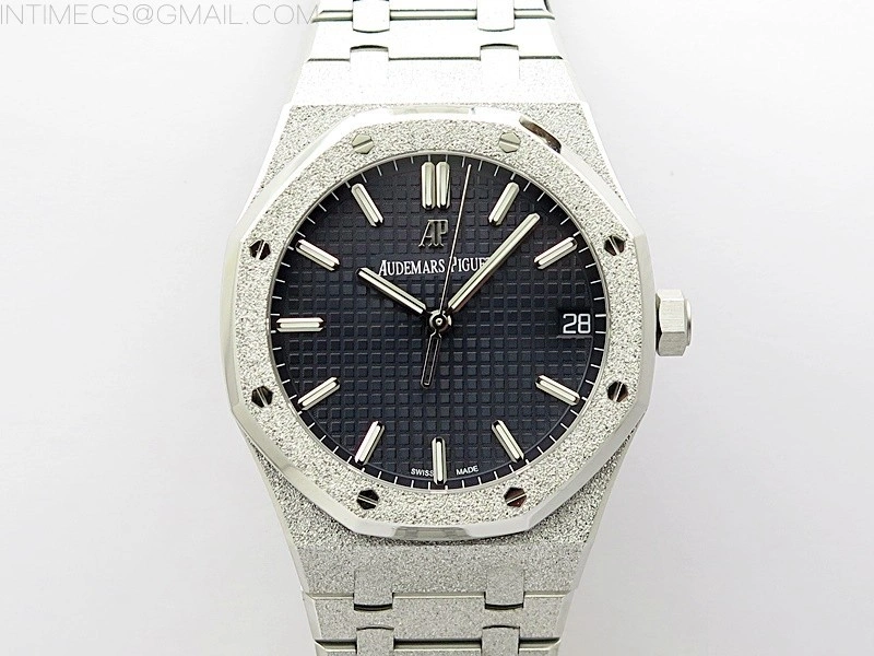 Royal Oak 41mm 15500 Frosted SS APSF 1:1 Best Edition Blue Textured Dial on Frosted SS Bracelet SA4302 Super Clone