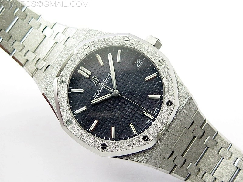 Royal Oak 41mm 15500 Frosted SS APSF 1:1 Best Edition Blue Textured Dial on Frosted SS Bracelet SA4302 Super Clone