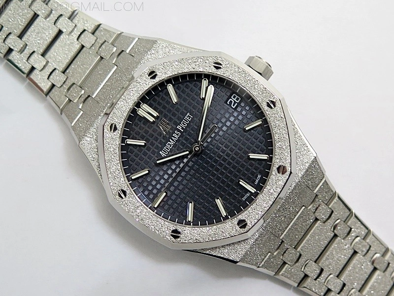 Royal Oak 41mm 15500 Frosted SS APSF 1:1 Best Edition Blue Textured Dial on Frosted SS Bracelet SA4302 Super Clone