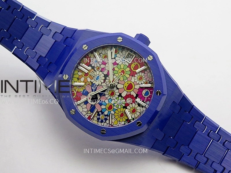 Royal Oak 15500 Blue Ceramic APSF 1:1 Best Edition Celebration Dial On Blue Ceramic Bracelet SA4302 Super Clone