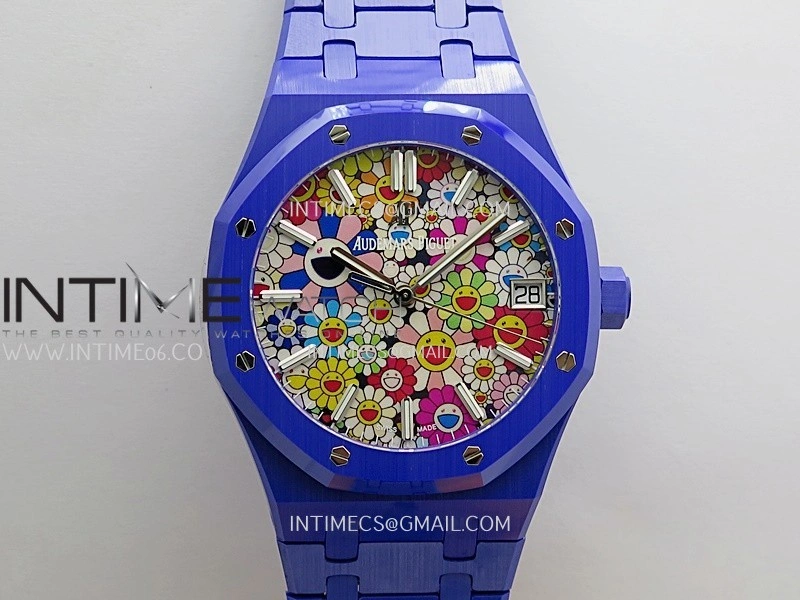 Royal Oak 15500 Blue Ceramic APSF 1:1 Best Edition Celebration Dial On Blue Ceramic Bracelet SA4302 Super Clone