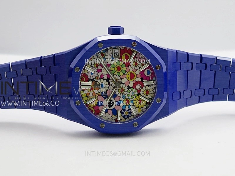 Royal Oak 15500 Blue Ceramic APSF 1:1 Best Edition Celebration Dial On Blue Ceramic Bracelet SA4302 Super Clone