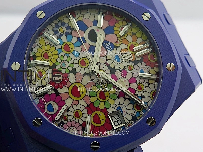 Royal Oak 15500 Blue Ceramic APSF 1:1 Best Edition Celebration Dial On Blue Ceramic Bracelet SA4302 Super Clone