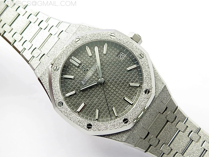 Royal Oak 41mm 15500 Frosted SS APSF 1:1 Best Edition Gray Textured Dial on Frosted SS Bracelet SA4302 Super Clone