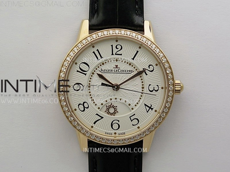 Rendez-Vous Night and Day Diamond Bezel RG APSF 1:1 Best Edition White Textured Dial SS Bezel on Black Strap Super Clone A898